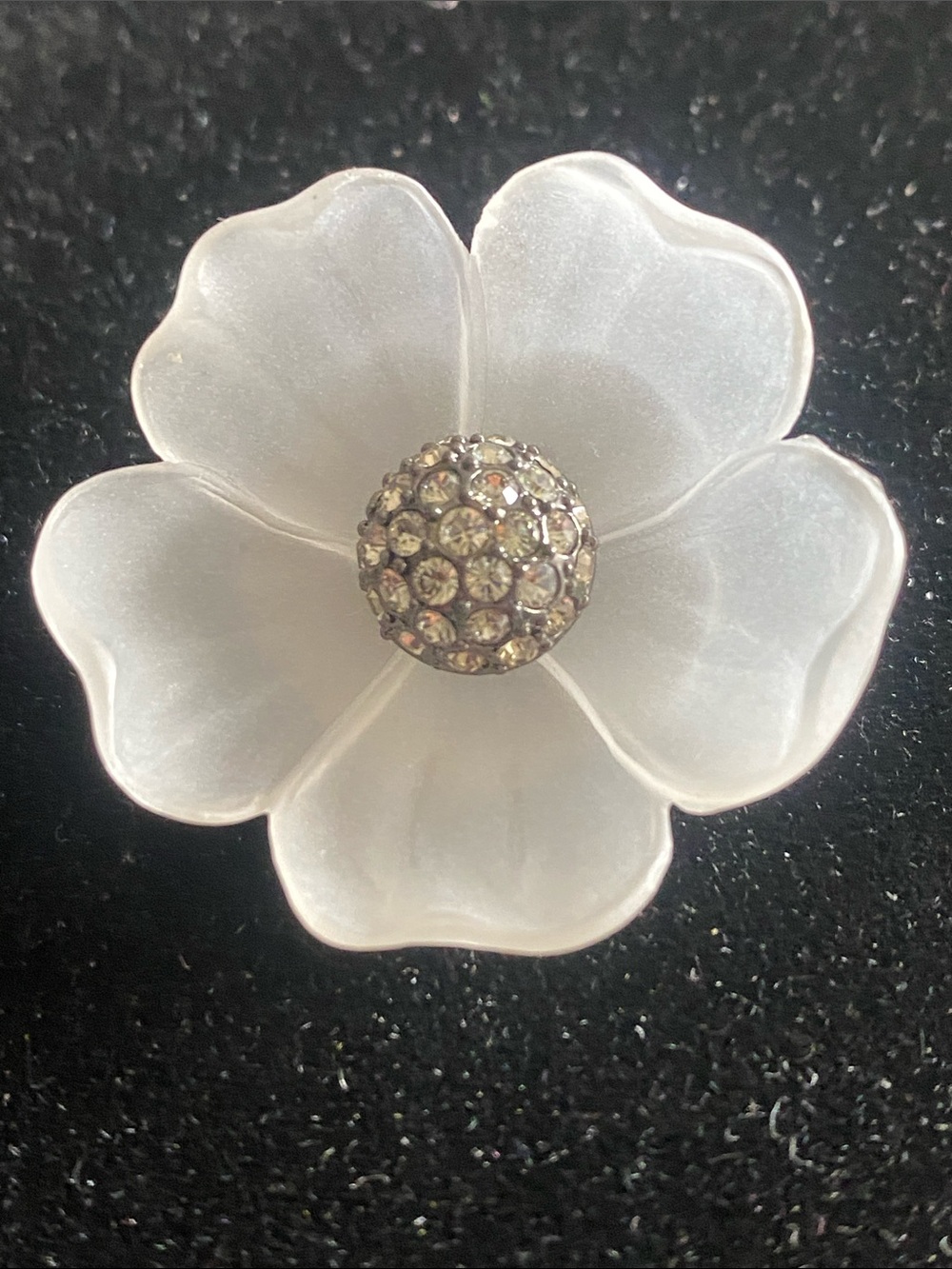 White Plique-à-Jour Flower Brooch with Crystal Center